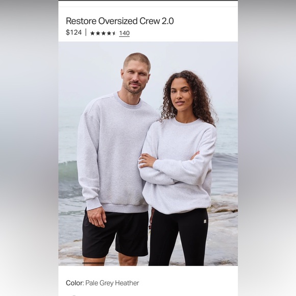 Vuori Restore Oversized Crew 2.0, Pale Heather Grey Crewneck Sweatshirt - Picture 3 of 7